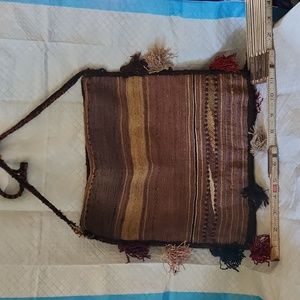 Woven Wool Fringed Tote Boho Hippie Pom Pom Bag